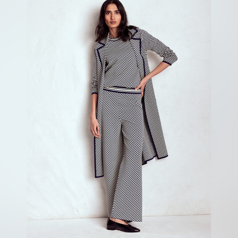 NWT Boden Jacquard Coatigan in Navy Ivory Dogtooth - Picture 3 of 11